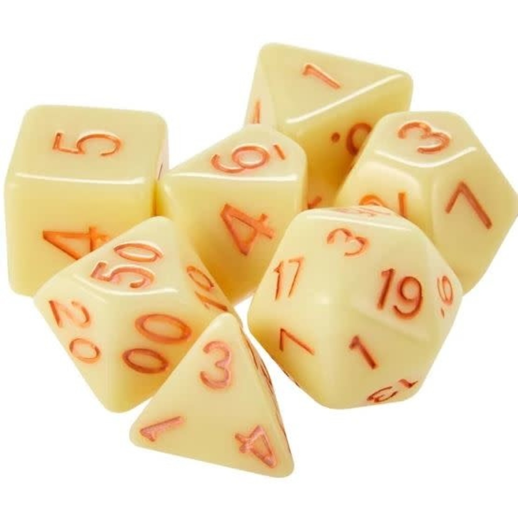 HD Opaque Dice: White Orange Font | 7 Die Acrylic Polyhedral Set