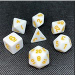 HD Opaque Dice: White Yellow Font | 7 Die Acrylic Polyhedral Set