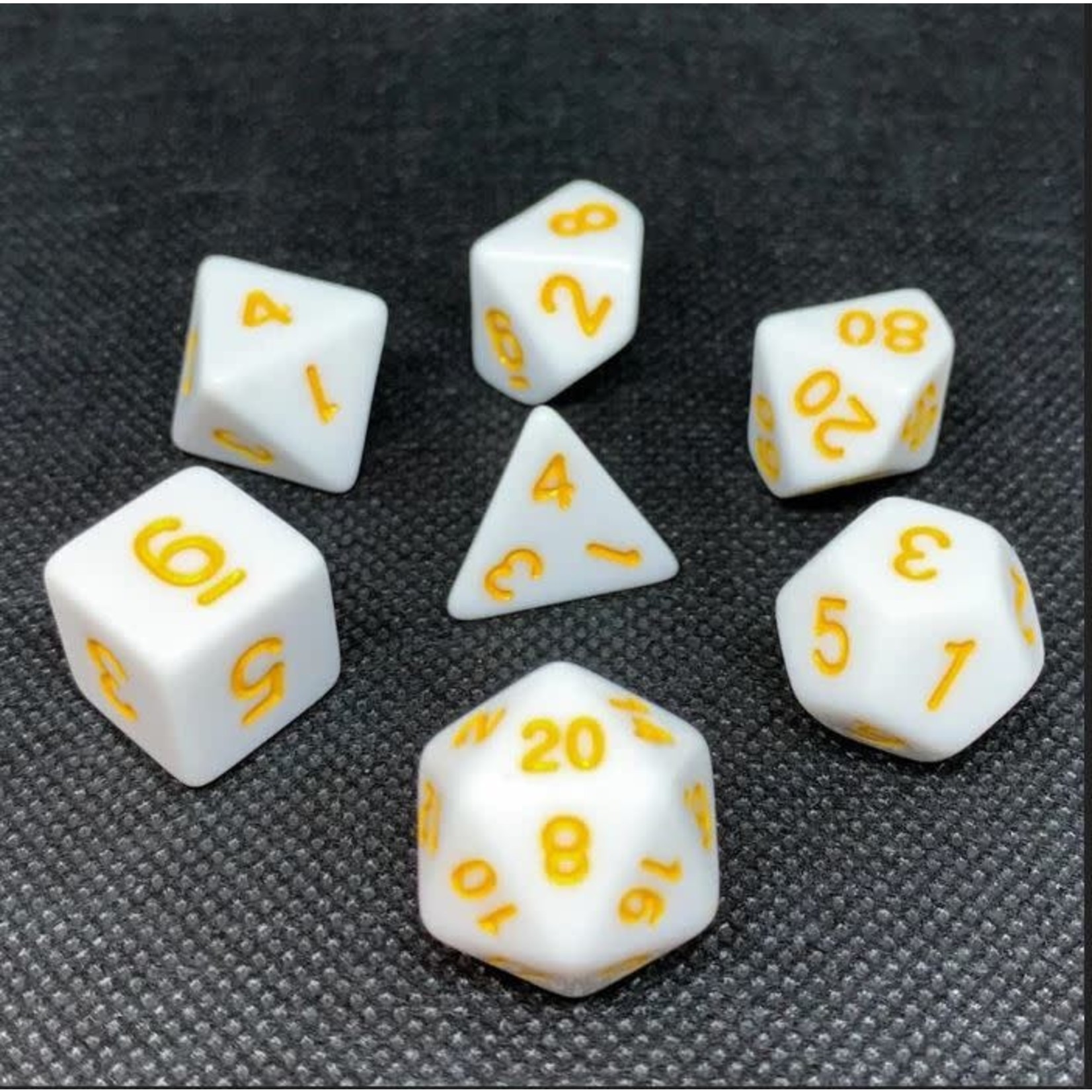 HD Opaque Dice: White Yellow Font | 7 Die Acrylic Polyhedral Set