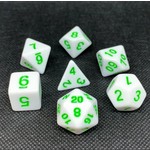 HD Opaque Dice: White Green Font | 7 Die Acrylic Polyhedral Set