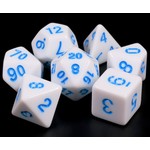 HD Opaque Dice: White Blue Font | 7 Die Acrylic Polyhedral Set