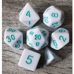 HD Opaque Dice: White Teal Font | 7 Die Acrylic Polyhedral Set