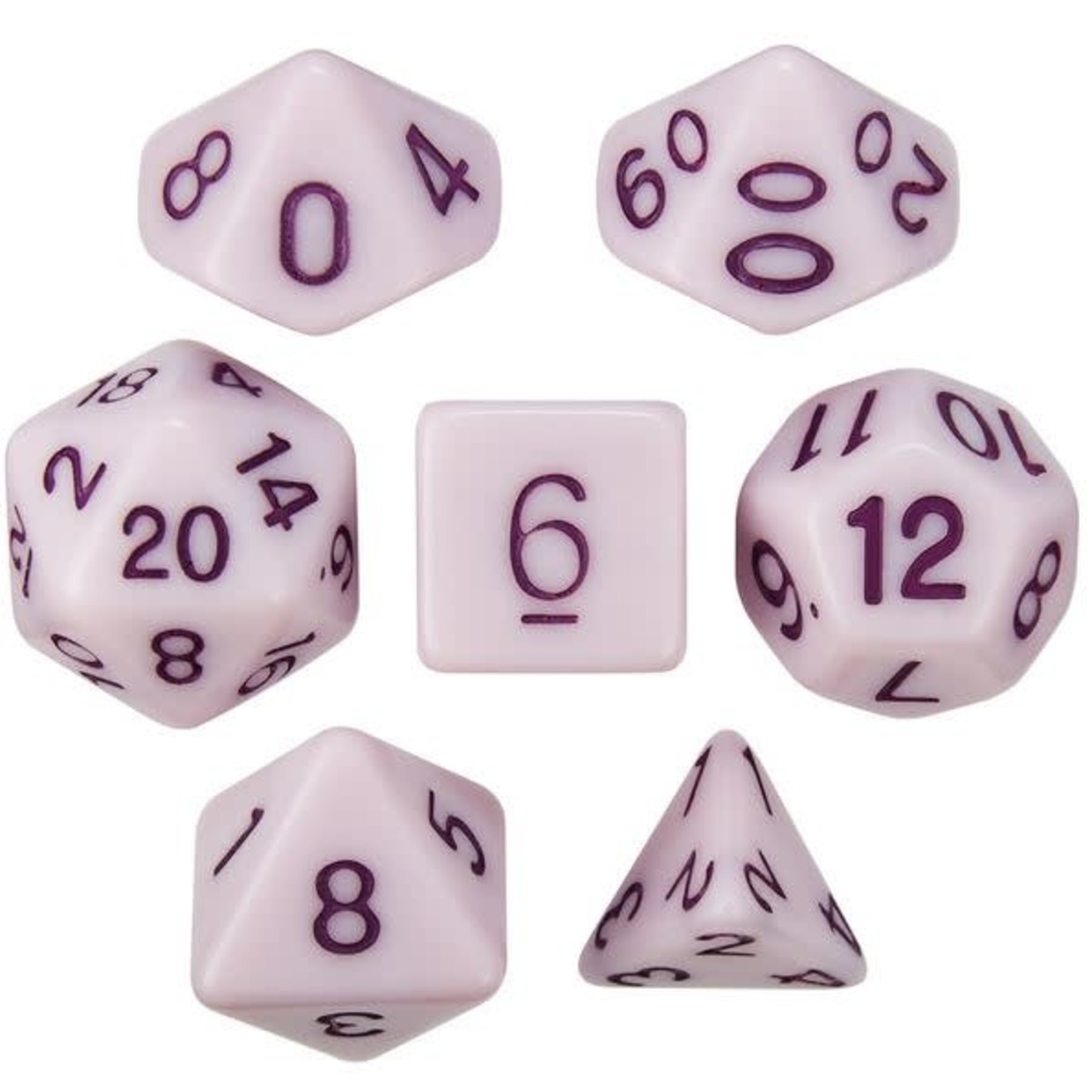 HD Opaque Dice: White Purple Font | 7 Die Acrylic Polyhedral Set