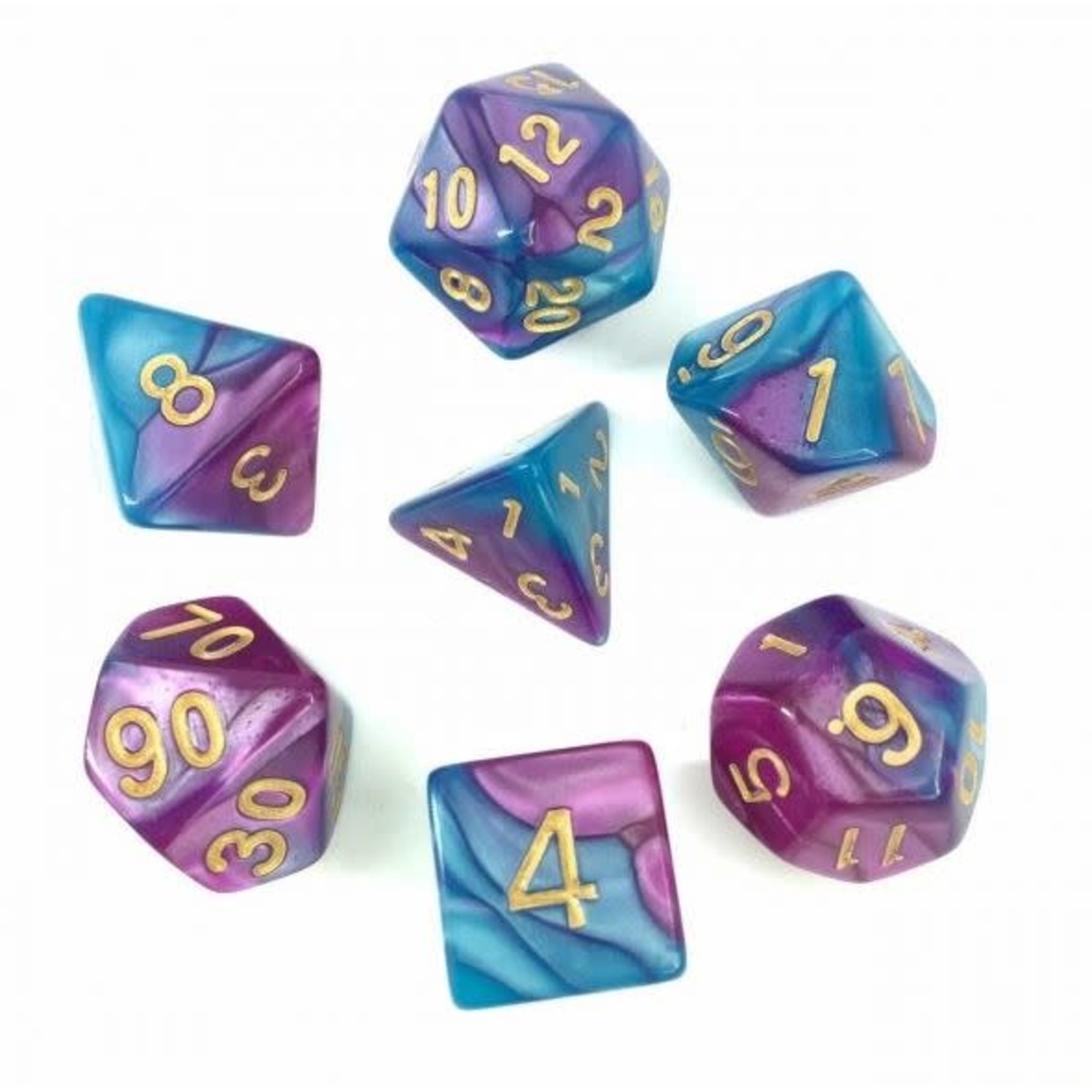 HD Blend Color Dice: Blue and Bright Purple | 7 Die Acrylic Polyhedral Set