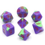 HD Blend Color Dice: Purple and Green Red Font | 7 Die Acrylic Polyhedral Set
