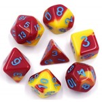 HD Blend Color Dice: Red and Yellow Blue Font | 7 Die Acrylic Polyhedral Set