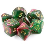 HD Blend Color Dice: Green and Rose Red | 7 Die Acrylic Polyhedral Set
