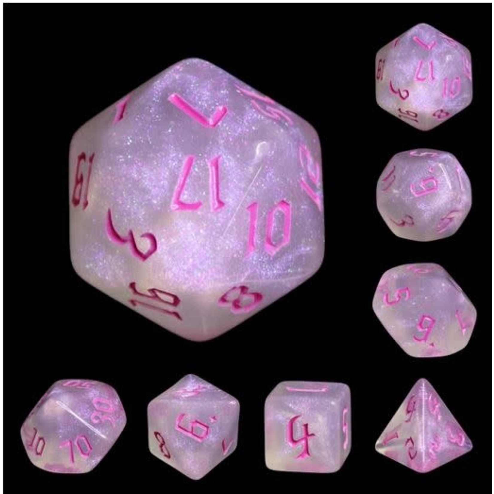 HD Aurora Dice: The Chaos with Pink Font | 7 Die Acrylic Polyhedral Set