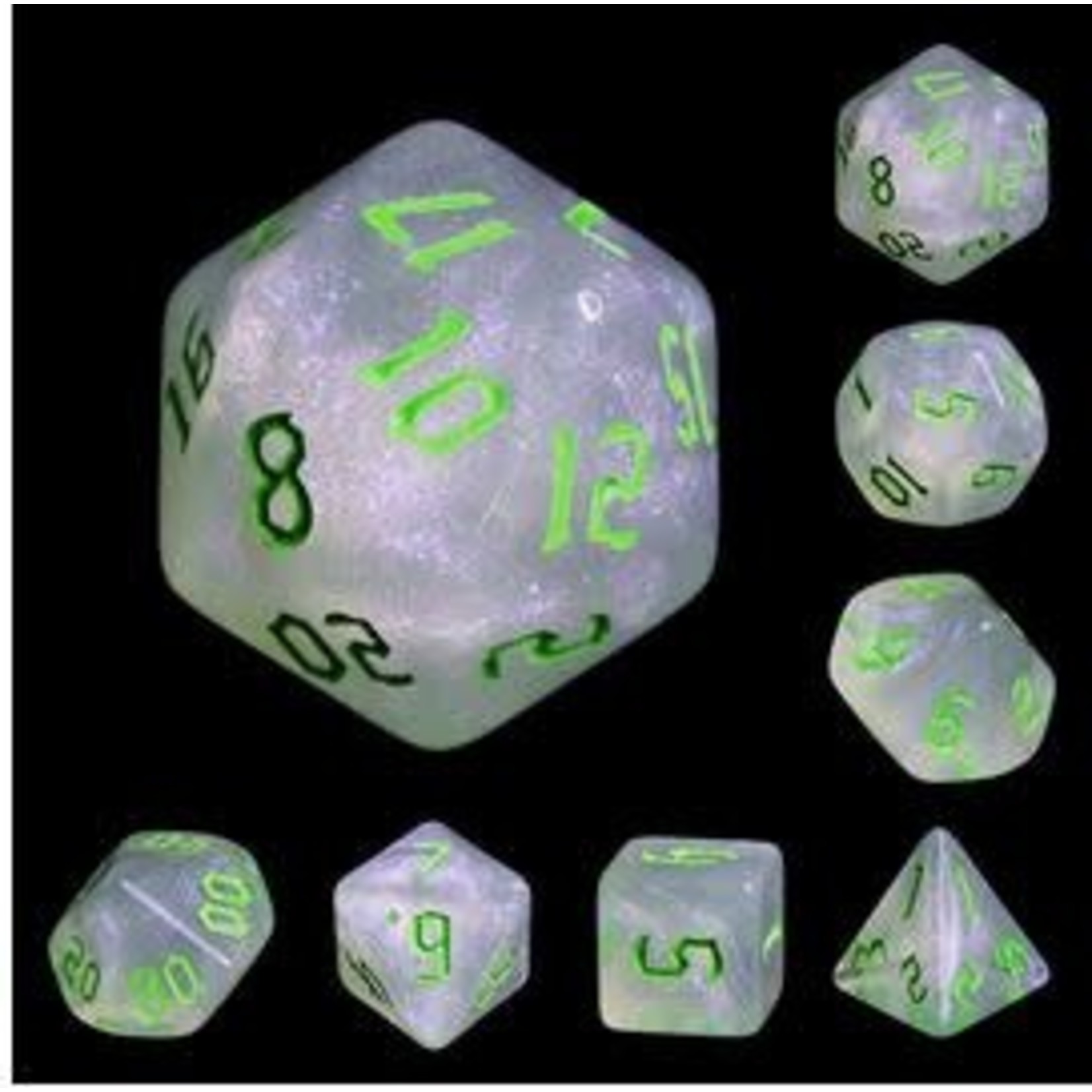 HD Aurora Dice: The Chaos with Green Font | 7 Die Acrylic Polyhedral Set