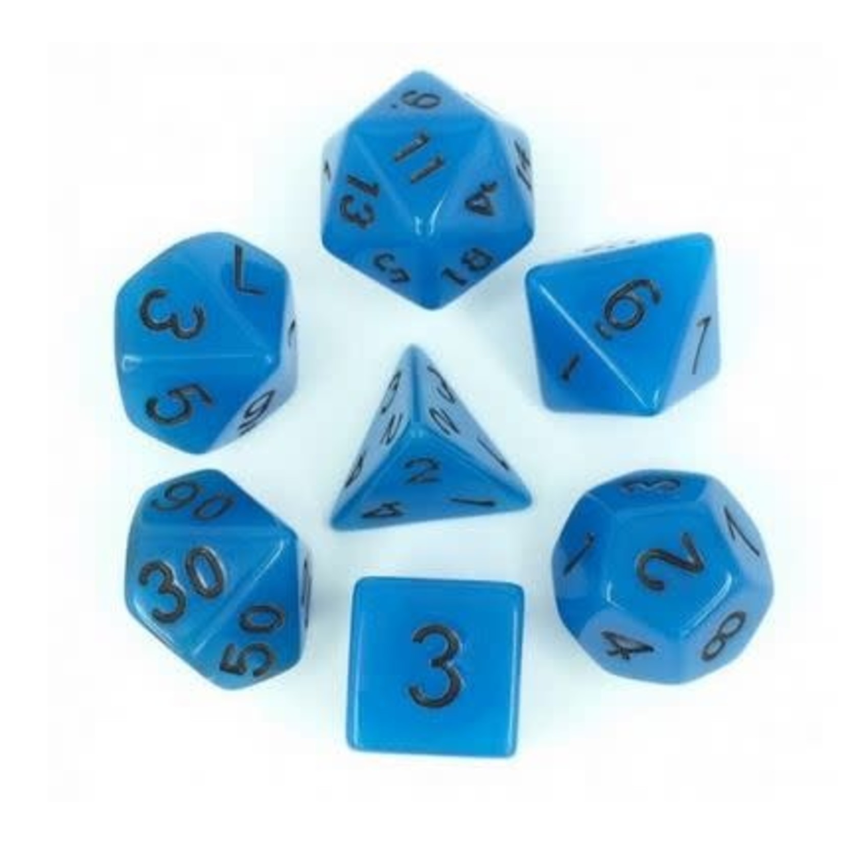 HD Glow In The Dark Dice: Blue | 7 Die Acrylic Polyhedral Set