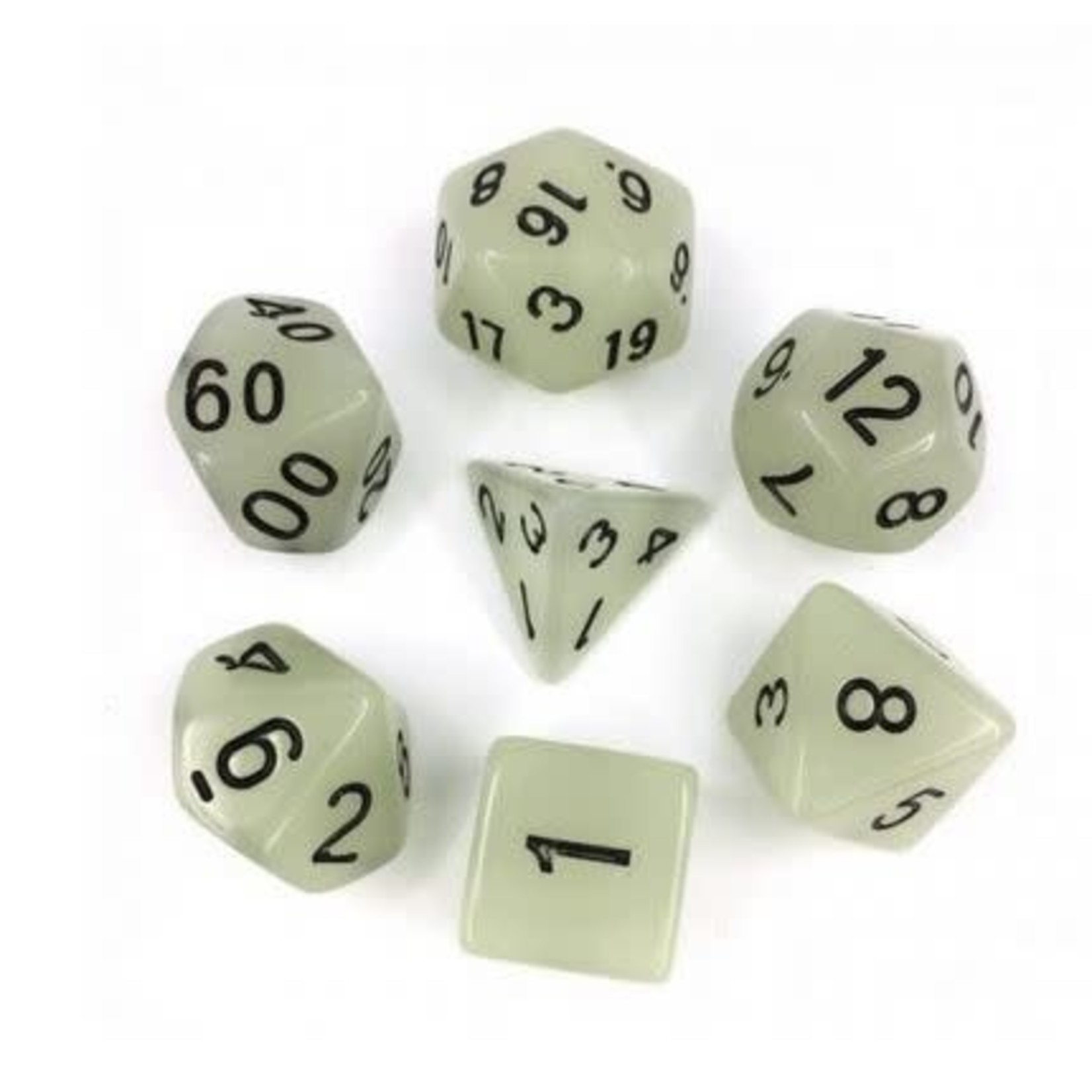 HD Glow In The Dark Dice: White | 7 Die Acrylic Polyhedral Set