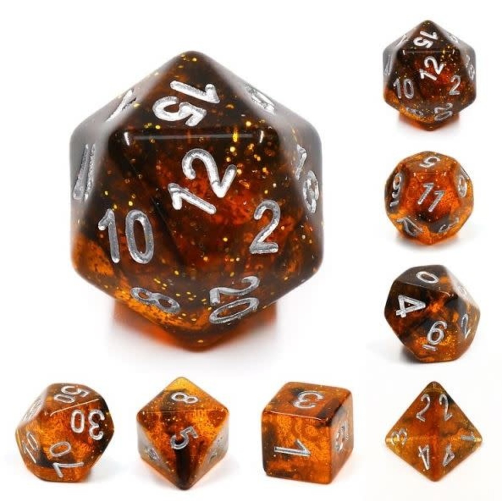 HD Glitter Dice: Orange | 7 Die Resin Polyhedral Set