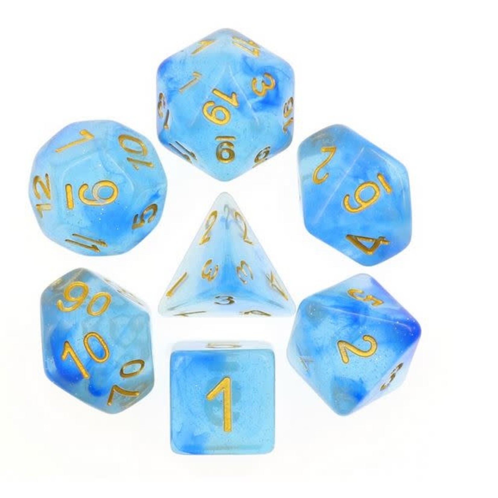HD Transparent Glitter Dice: Blue | 7 Die Resin Polyhedral Set