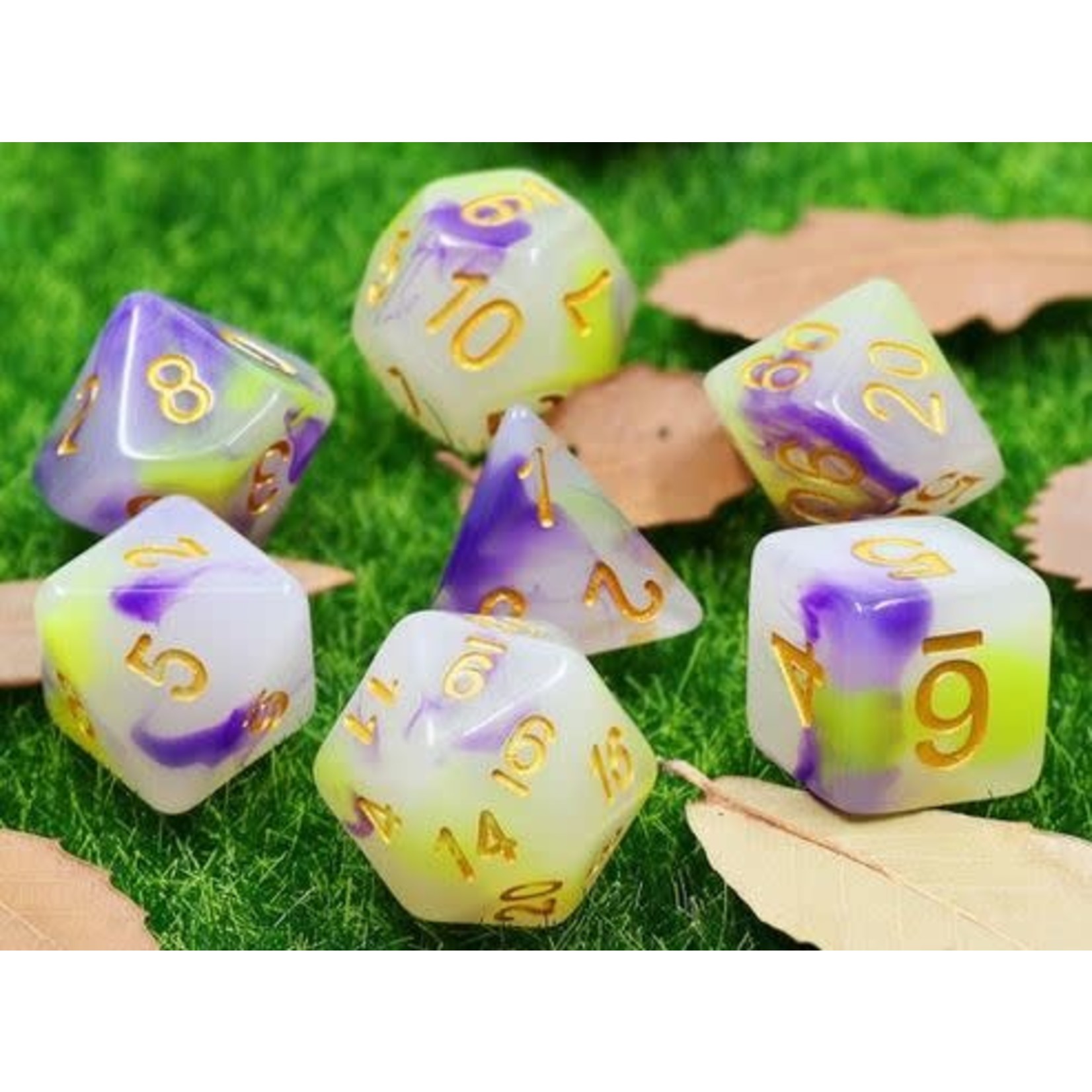 HD Jade Dice: Purple and Yellow | 7 Die Resin Polyhedral Set