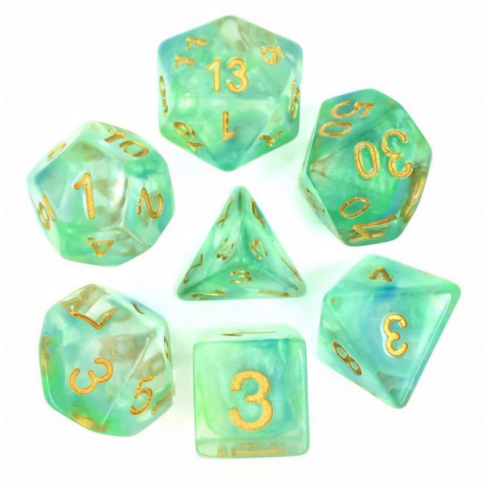 HD Pearl Swirl Dice: Blue and Green | 7 Die Resin Polyhedral Set