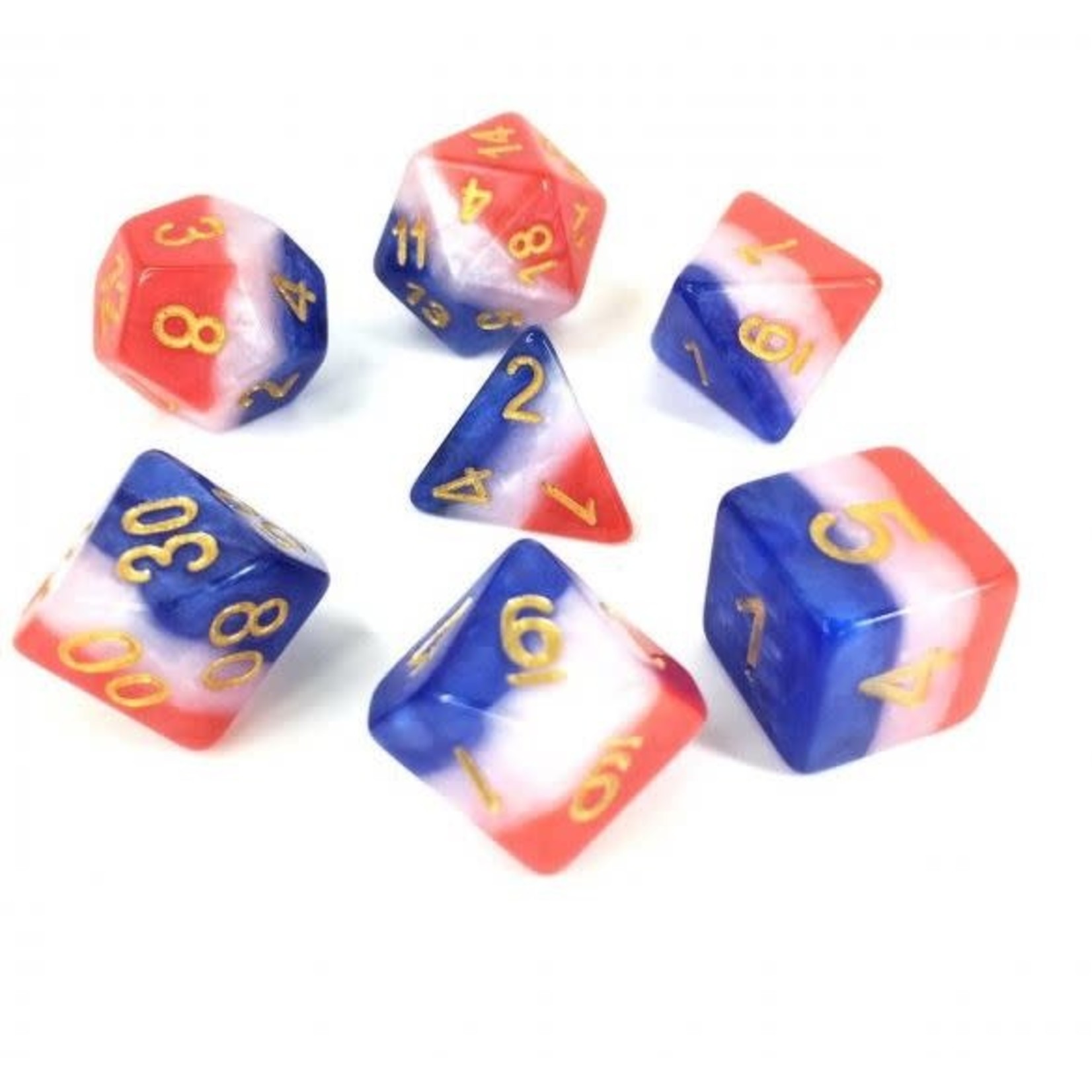HD Layer Dice: Red White Blue | 7 Die Resin Polyhedral Set