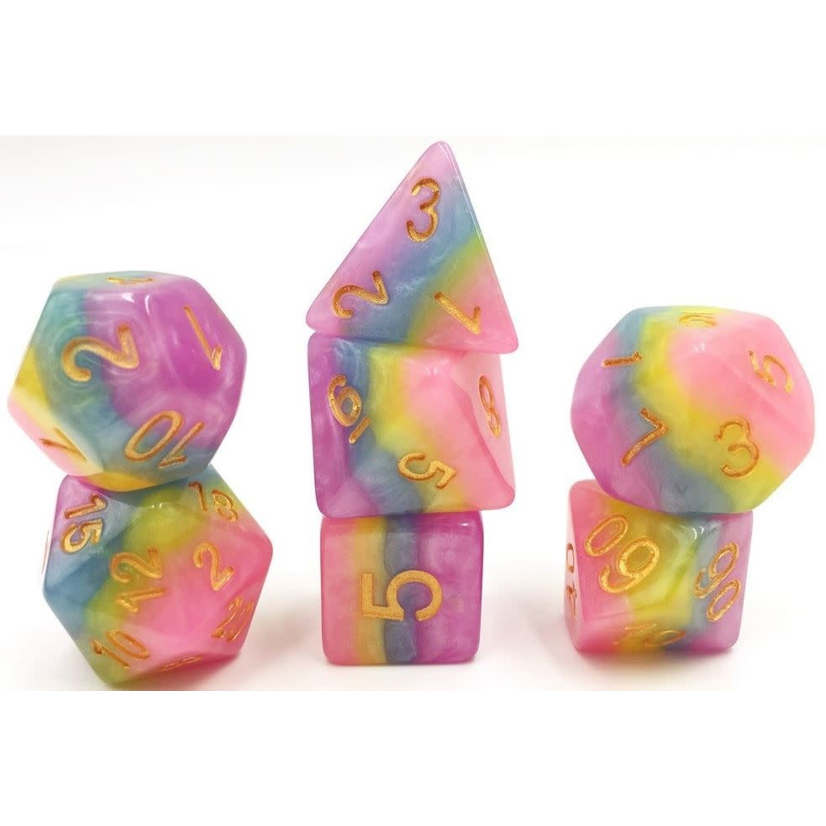 HD Layer Dice: Purple and Blue and Yellow and Pink | 7 Die Resin Polyhedral Set
