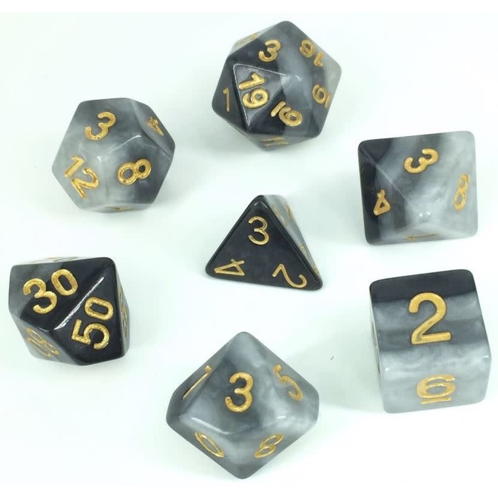 HD Layer Dice: Grey Gradients | 7 Die Resin Polyhedral Set