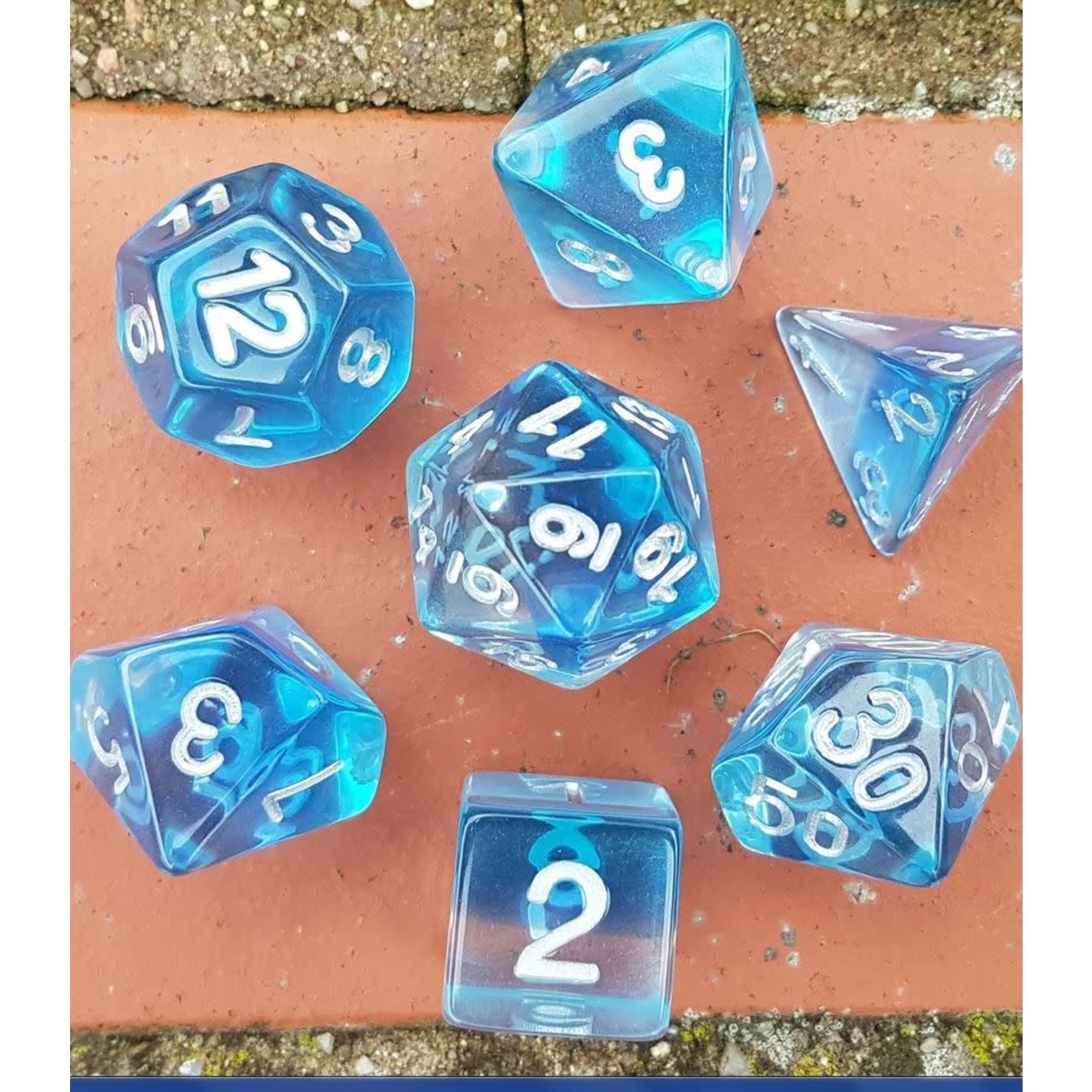 HD Transparent Layer Dice: Blue Gradients | 7 Die Resin Polyhedral Set