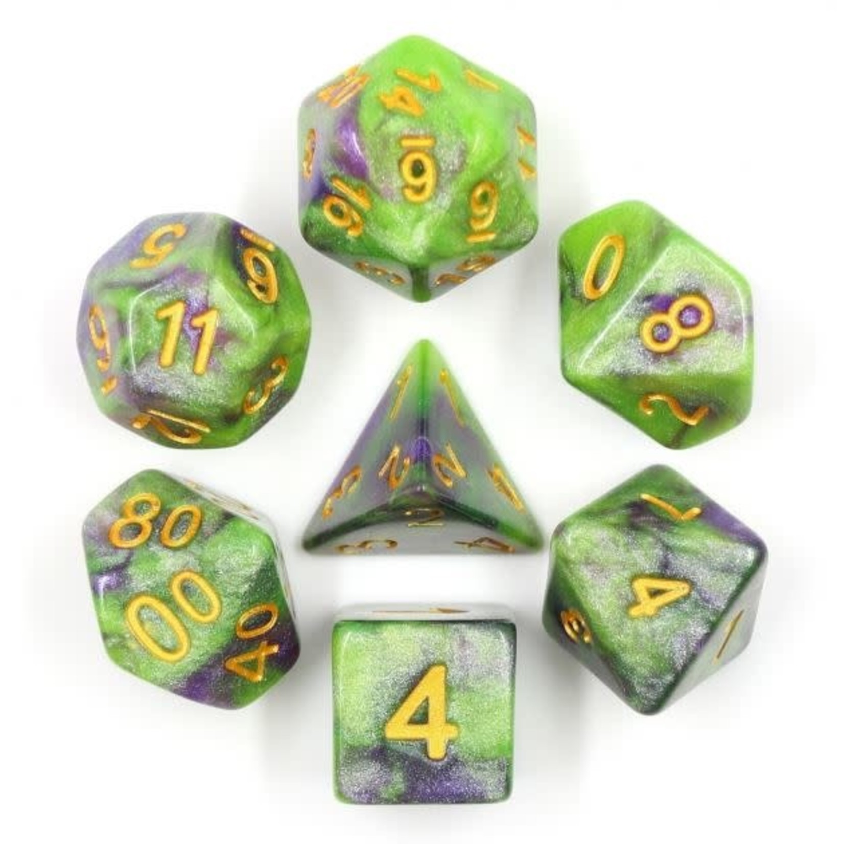 HD Galaxy Dice: Purple and Green Galaxy | 7 Die Resin Polyhedral Set