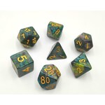 HD Marble Dice: Blue and Yellow and Rose Red | 7 Die Resin Polyhedral Set
