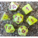 HD Marble Dice: Green and Yellow and White | 7 Die Resin Polyhedral Set