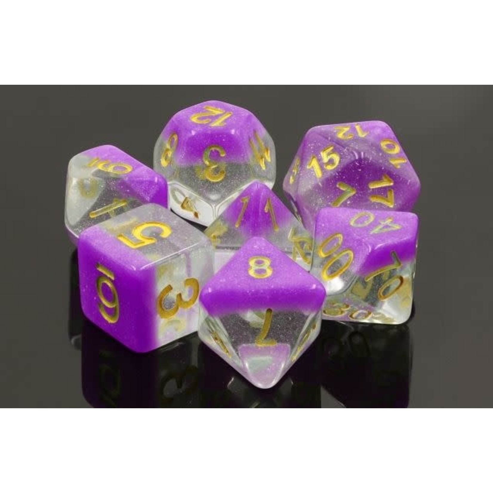 HD Snowglobe Dice: Violet Sunset | 7 Die Resin Polyhedral Set