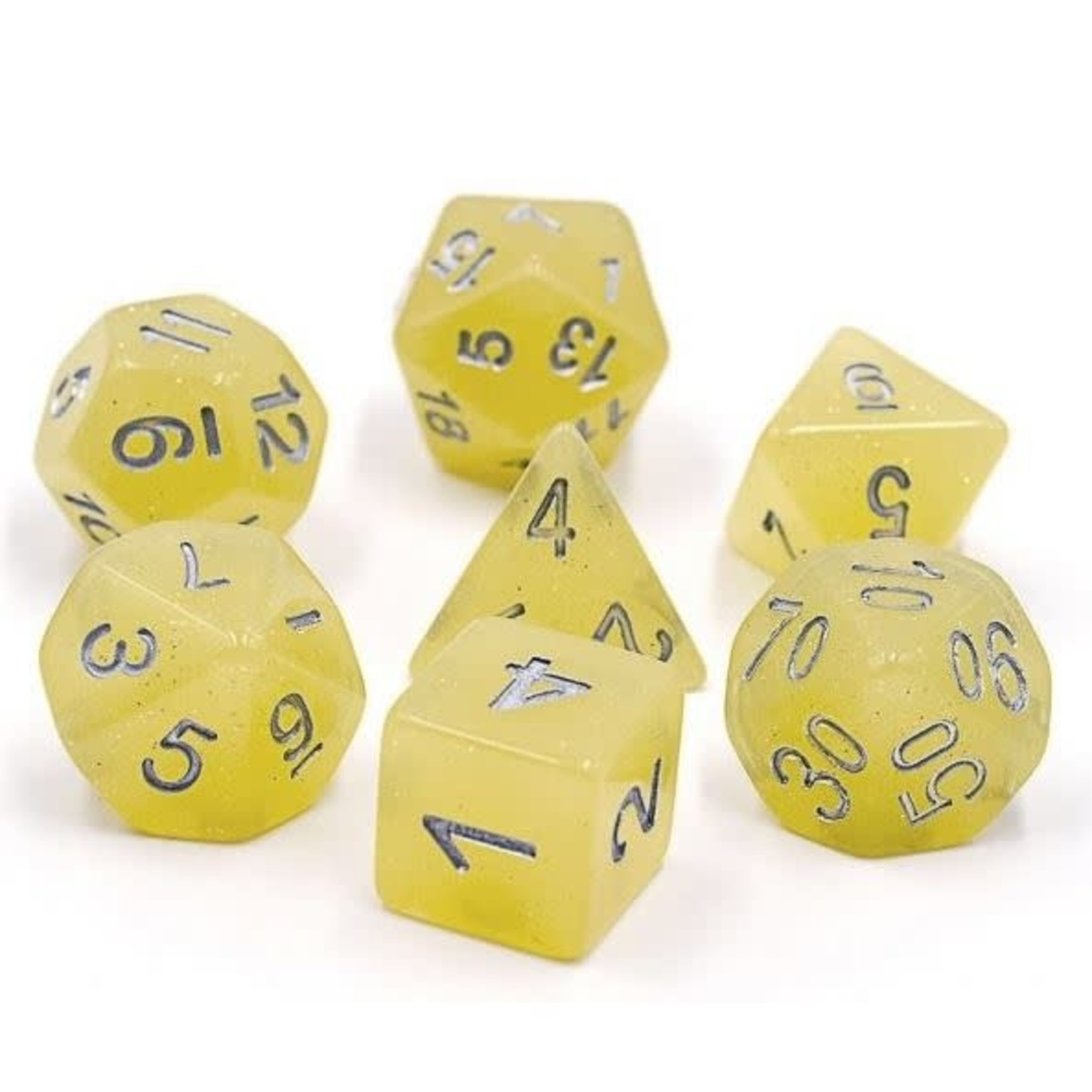 HD Translucent Glitter Dice: Yellow | 7 Die Resin Polyhedral Set