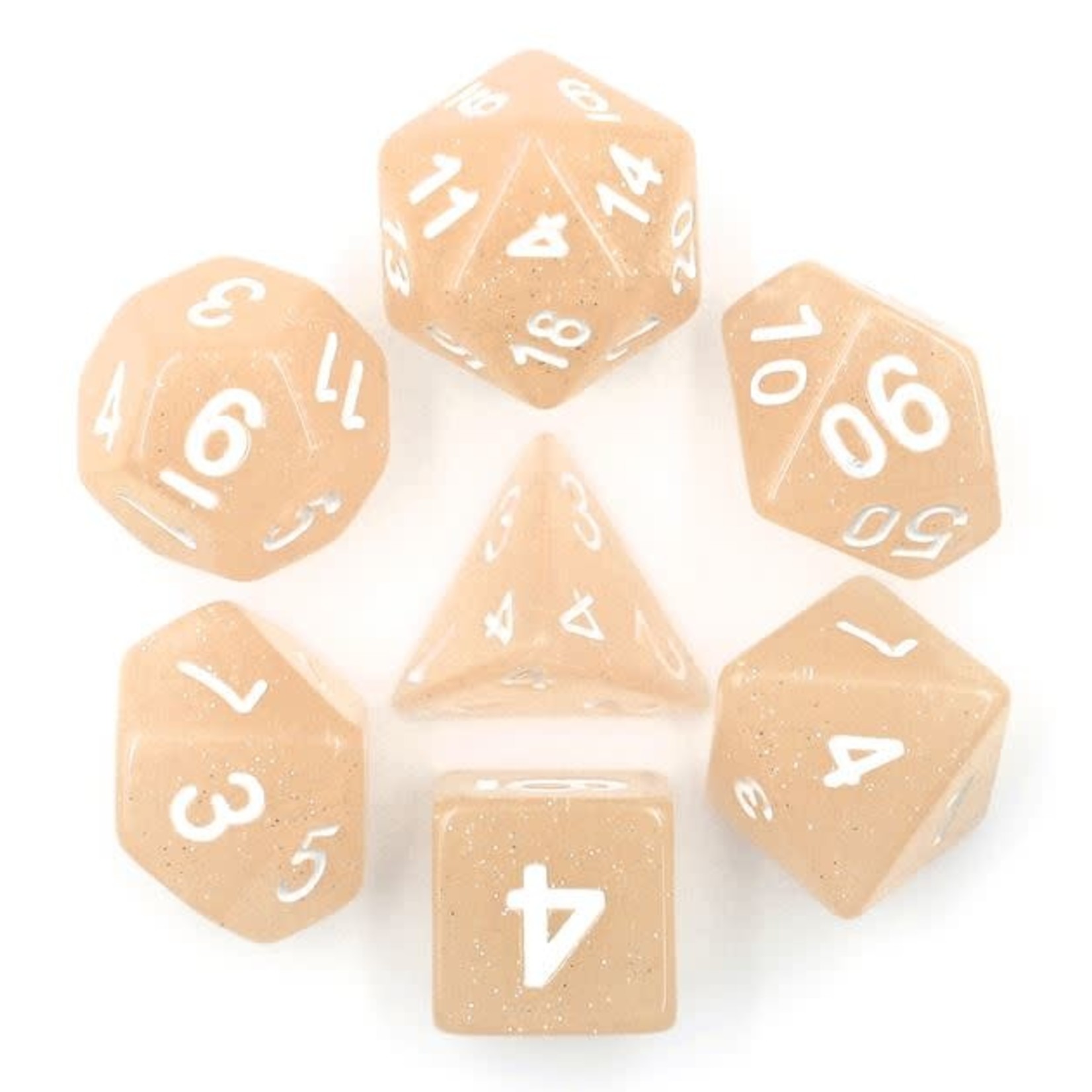 HD Translucent Glitter Dice: Beige | 7 Die Resin Polyhedral Set