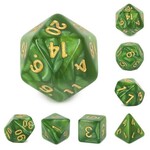 HD Pearl Dice: Grass Green with Golden Font | 7 Die Acrylic Polyhedral Set