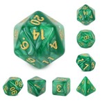 HD Pearl Dice: Green with Golden Font | 7 Die Acrylic Polyhedral Set