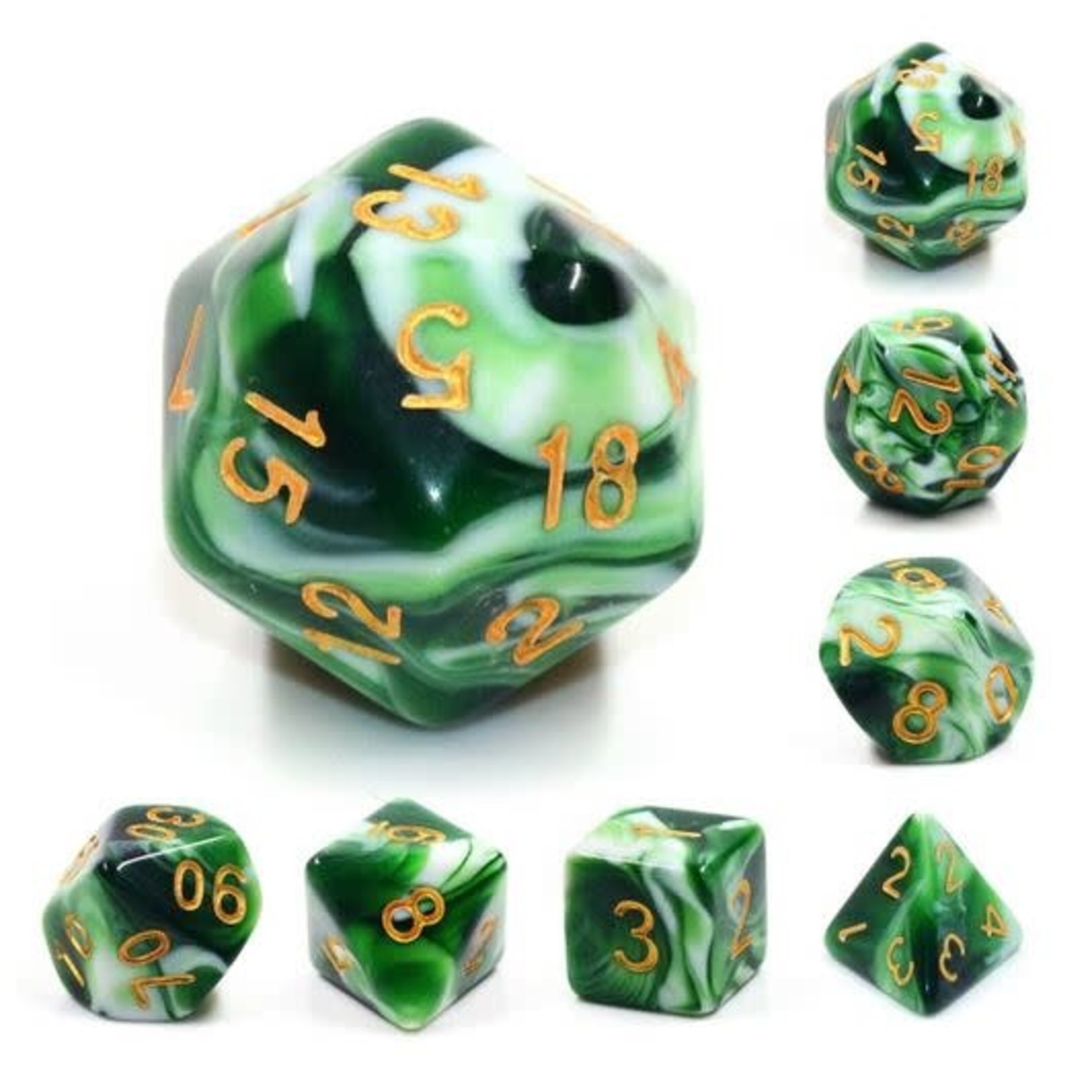 HD Blend Color Dice: Emerald White Jade | 7 Die Acrylic Polyhedral Set
