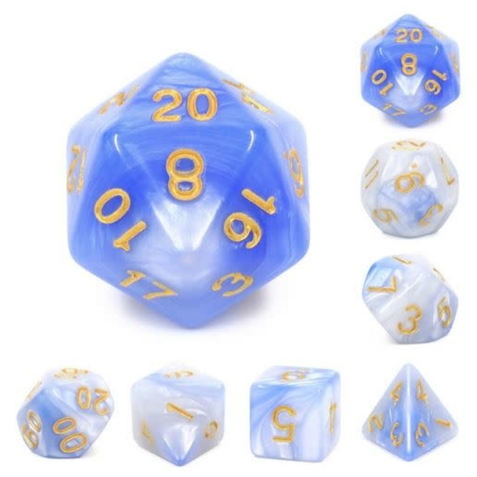HD Blend Color Dice: Light Blue and White | 7 Die Acrylic Polyhedral Set