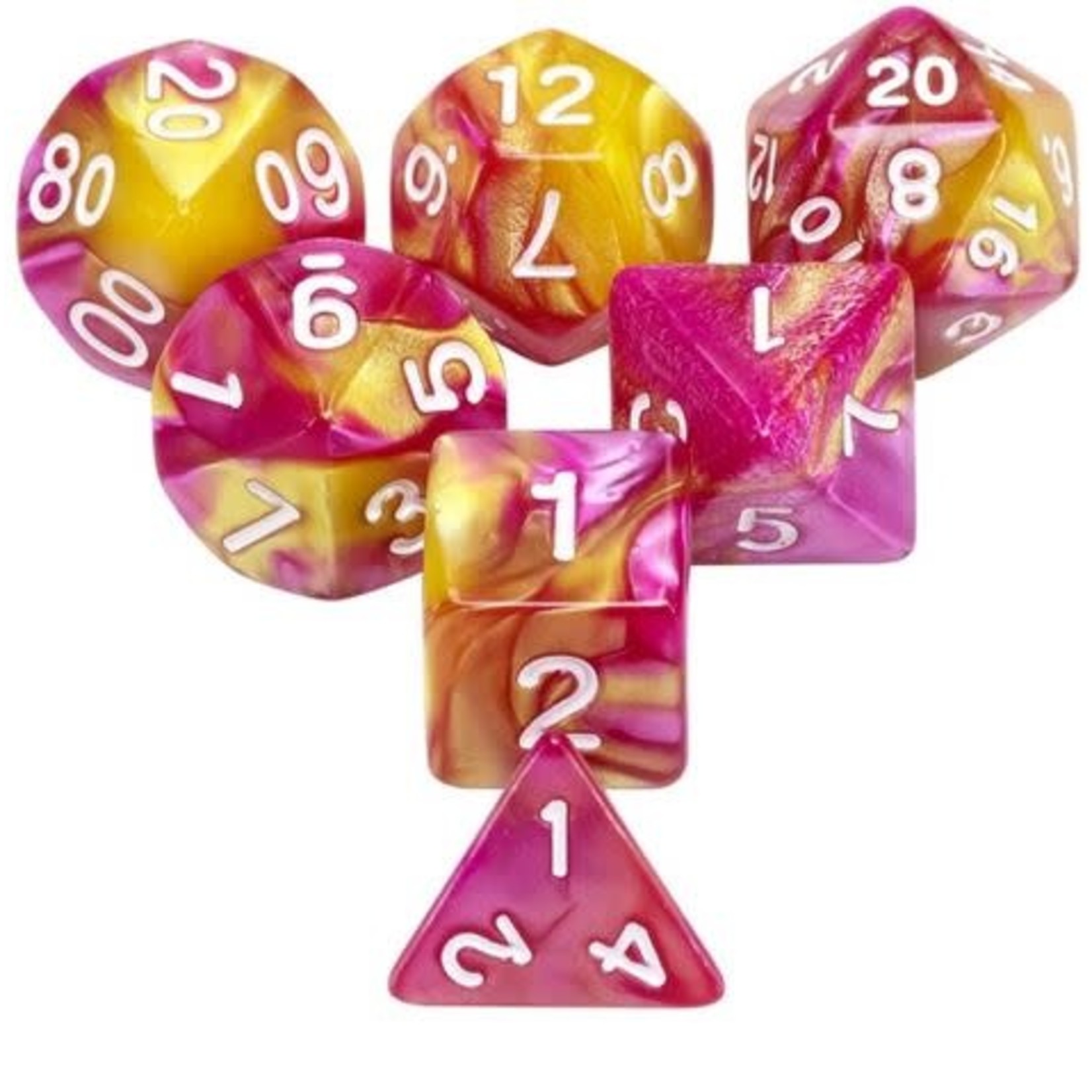 HD Blend Color Dice: Yellow and Rose Red | 7 Die Acrylic Polyhedral Set