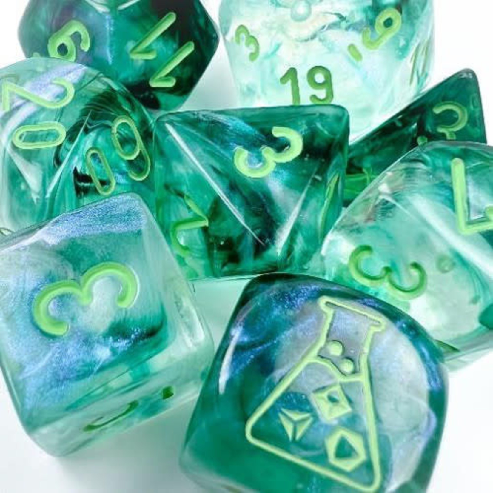 Chessex Lab Dice Borealis Luminary - Kelp w / Light Green | 8 Die Polyhedral Set | 30054