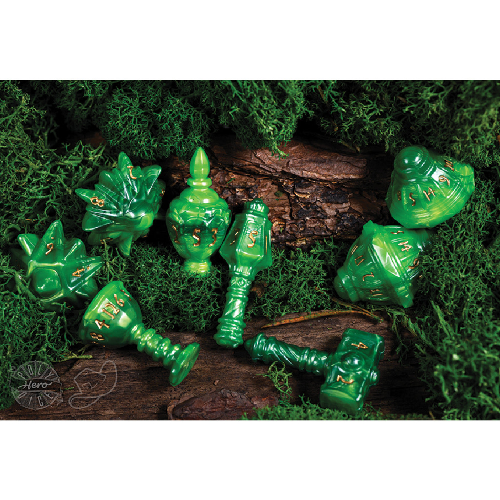 PolyHero Dice: Cleric 8 Dice Set Verdant Viridian