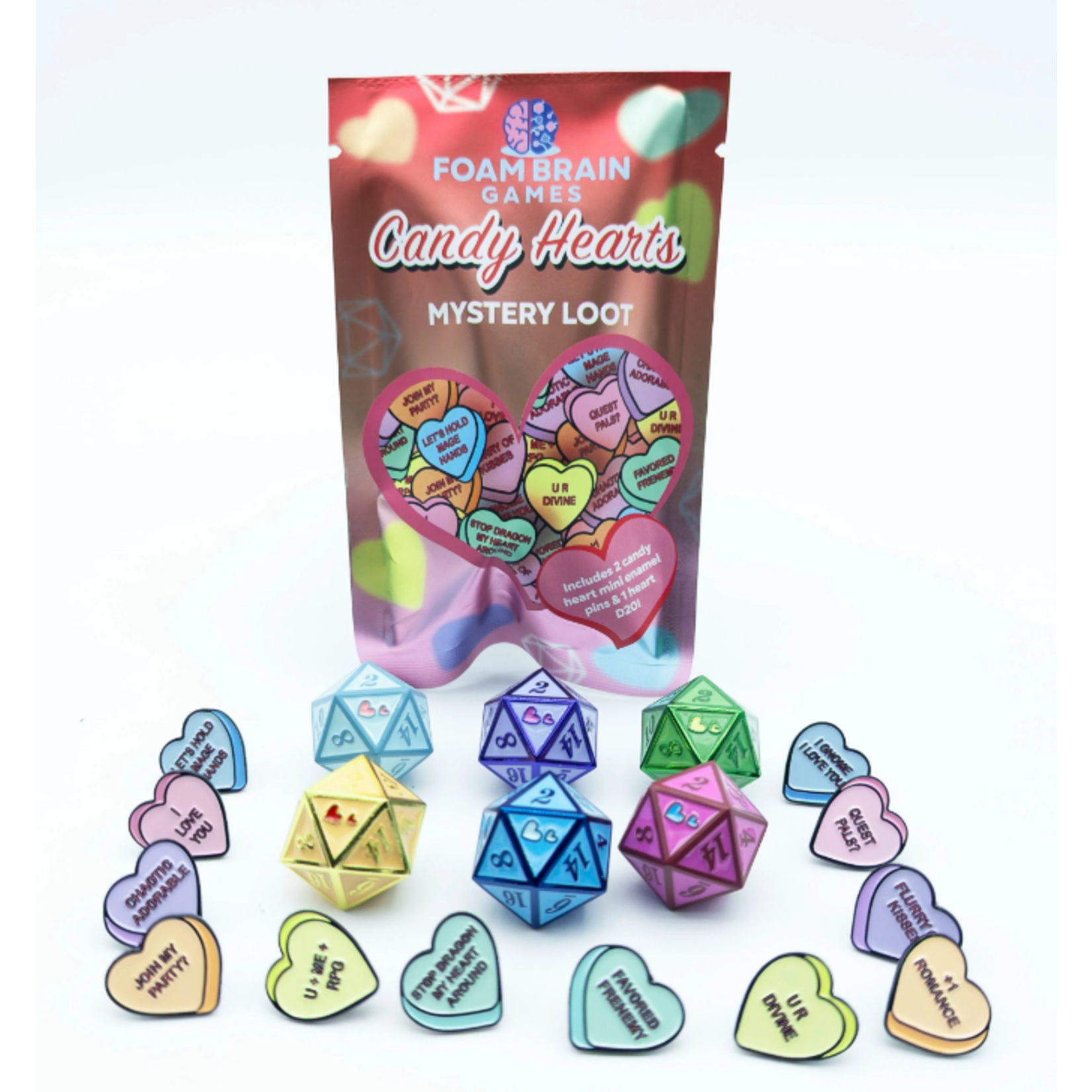 Foam Brain Dice: Mystery Loot - Candy Hearts 2 - Metal Die & Enamel Pin