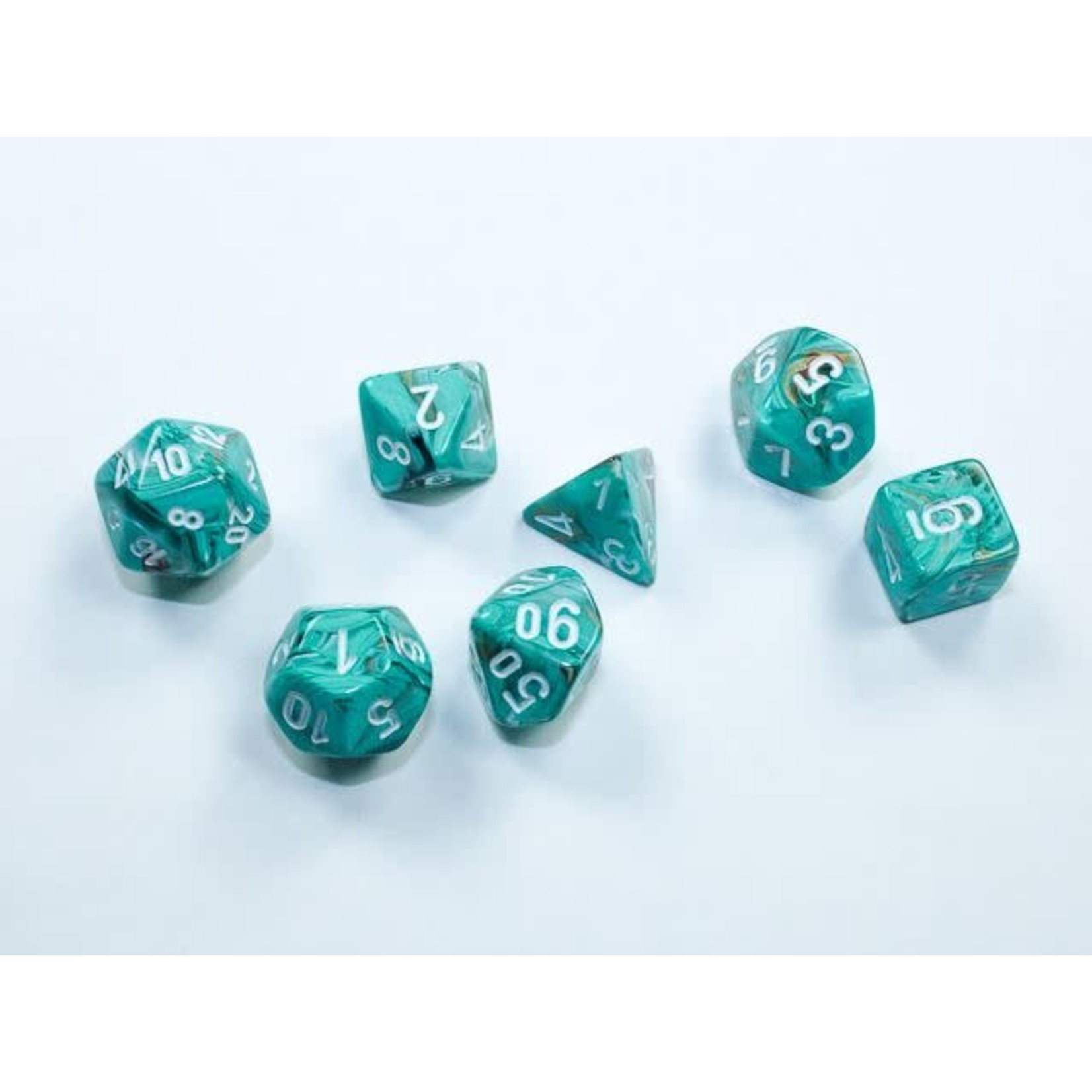 Chessex Marble Oxi-Copper / White | 7 Die Polyhedral Set | 20403