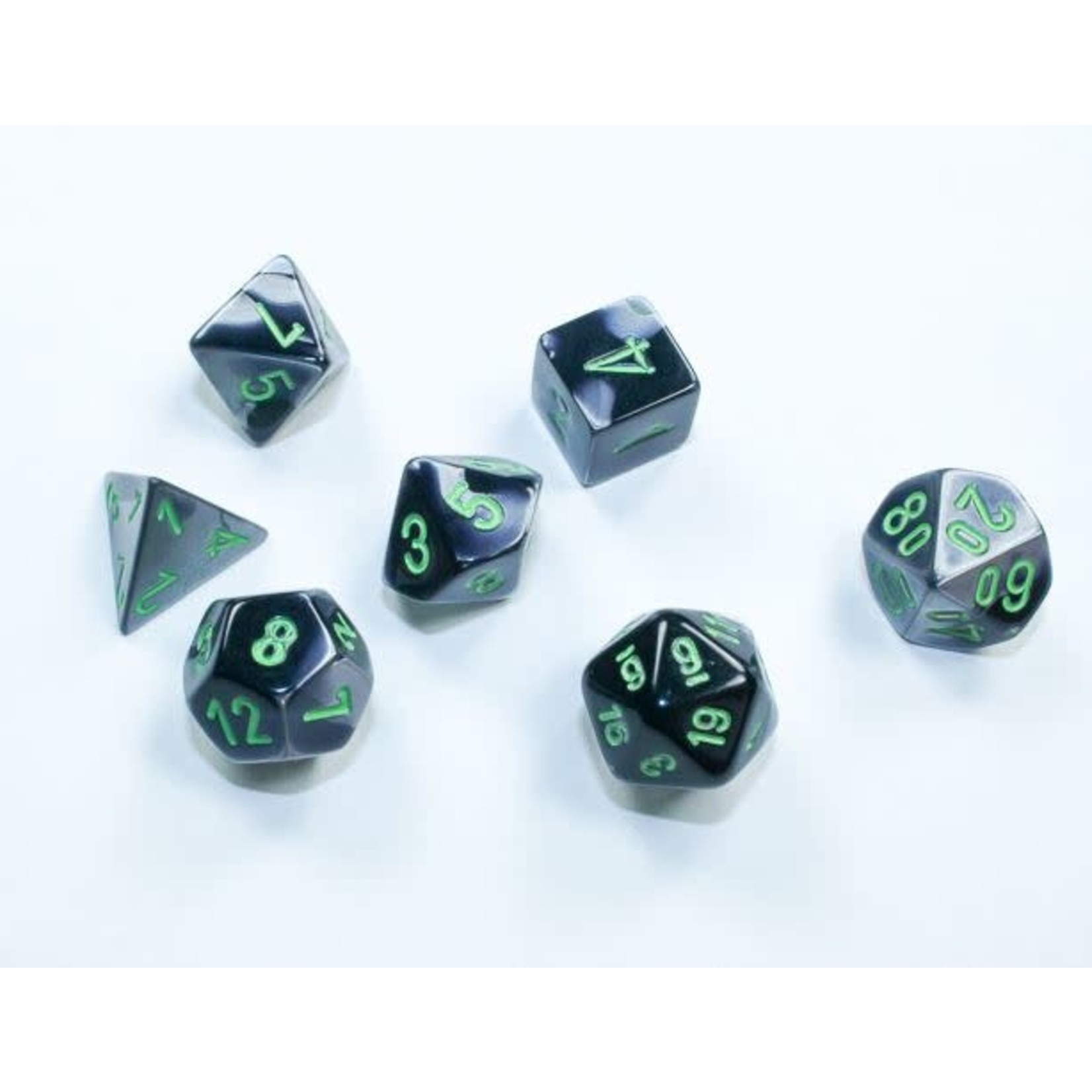 Chessex Gemini Black-Grey / Green | 7 Die Polyhedral Set | 20645
