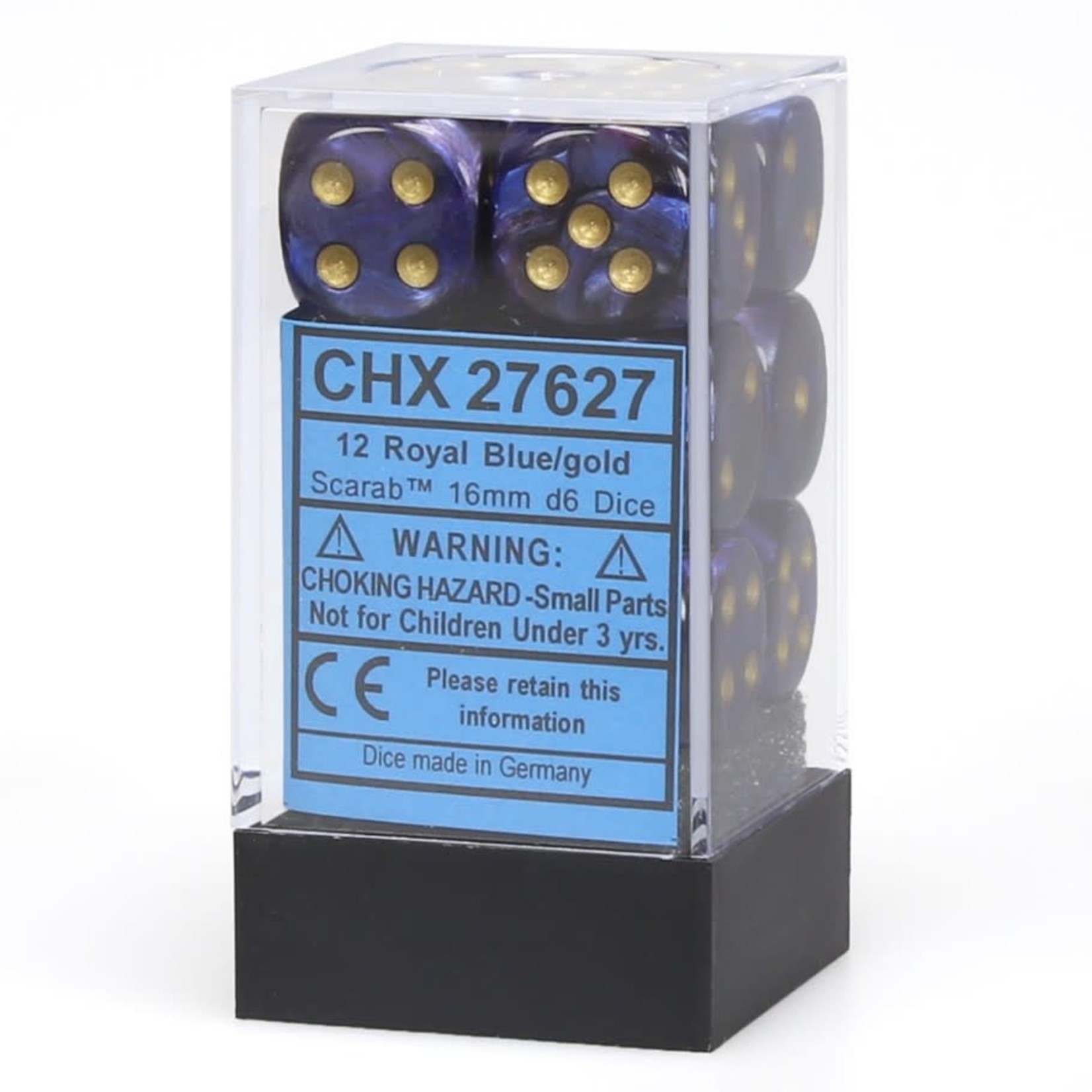 Chessex Scarab Dice: Royal Blue / Gold | 16mm d6 Dice Block | 27627