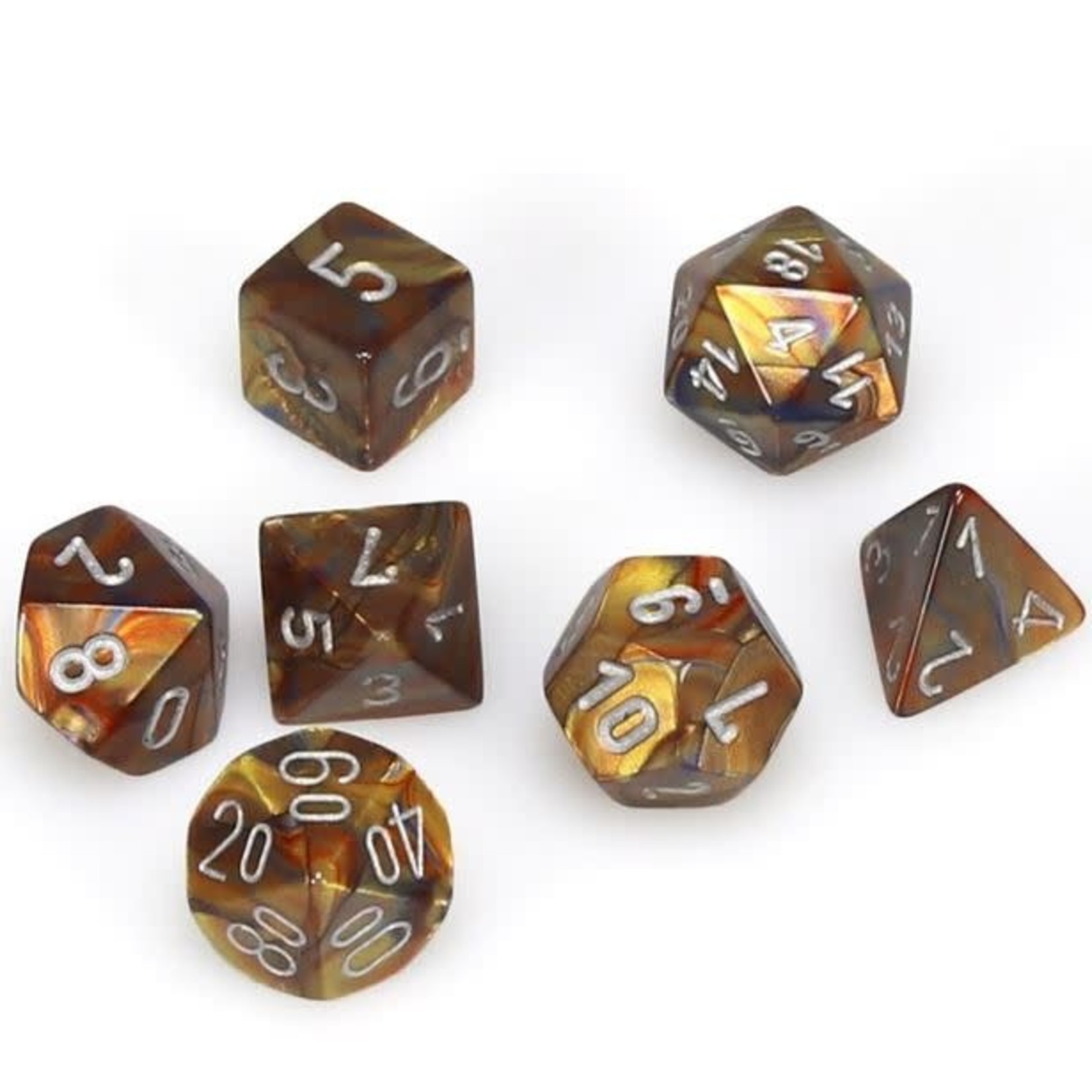 Chessex Mini Dice: Lustrous Gold with Silver | 7 Die Polyhedral Set | 20493