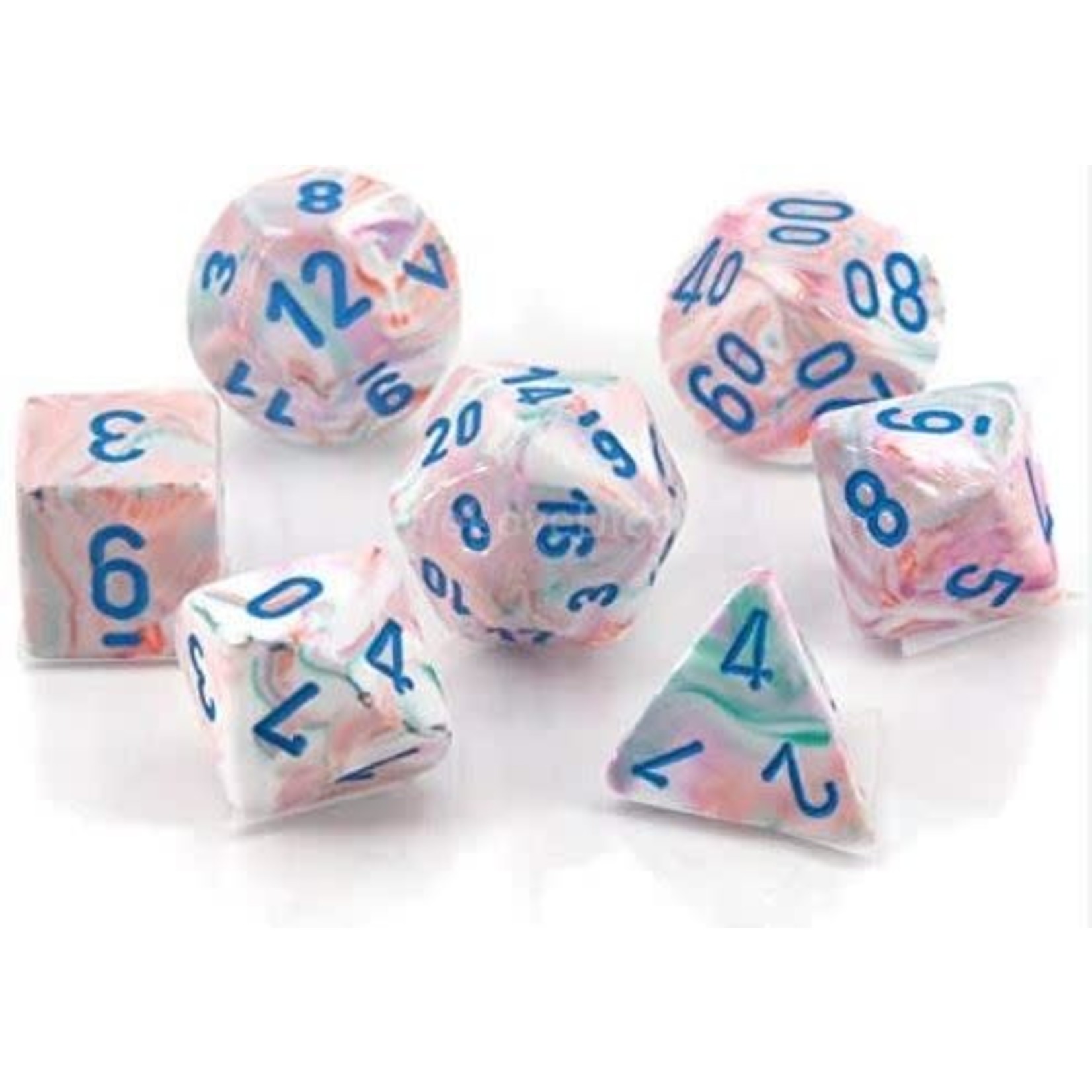 Chessex Mini Dice: Festive Pop Art with Blue | 7 Die Polyhedral Set | 20544