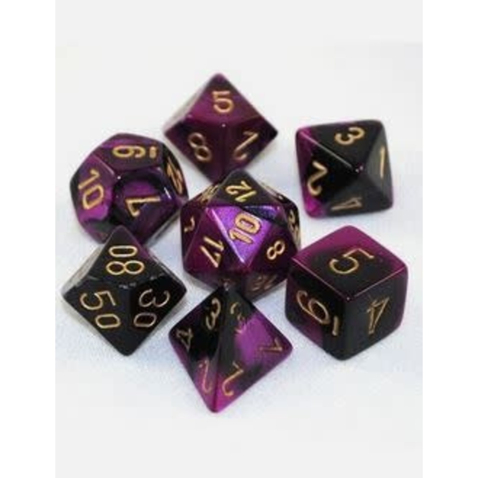 Chessex Mini Dice: Gemini Black Purple with Gold | 7 Die Polyhedral Set