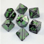 Chessex Mini Dice: Gemini Black Grey with Green | 7 Die Polyhedral Set | 20645