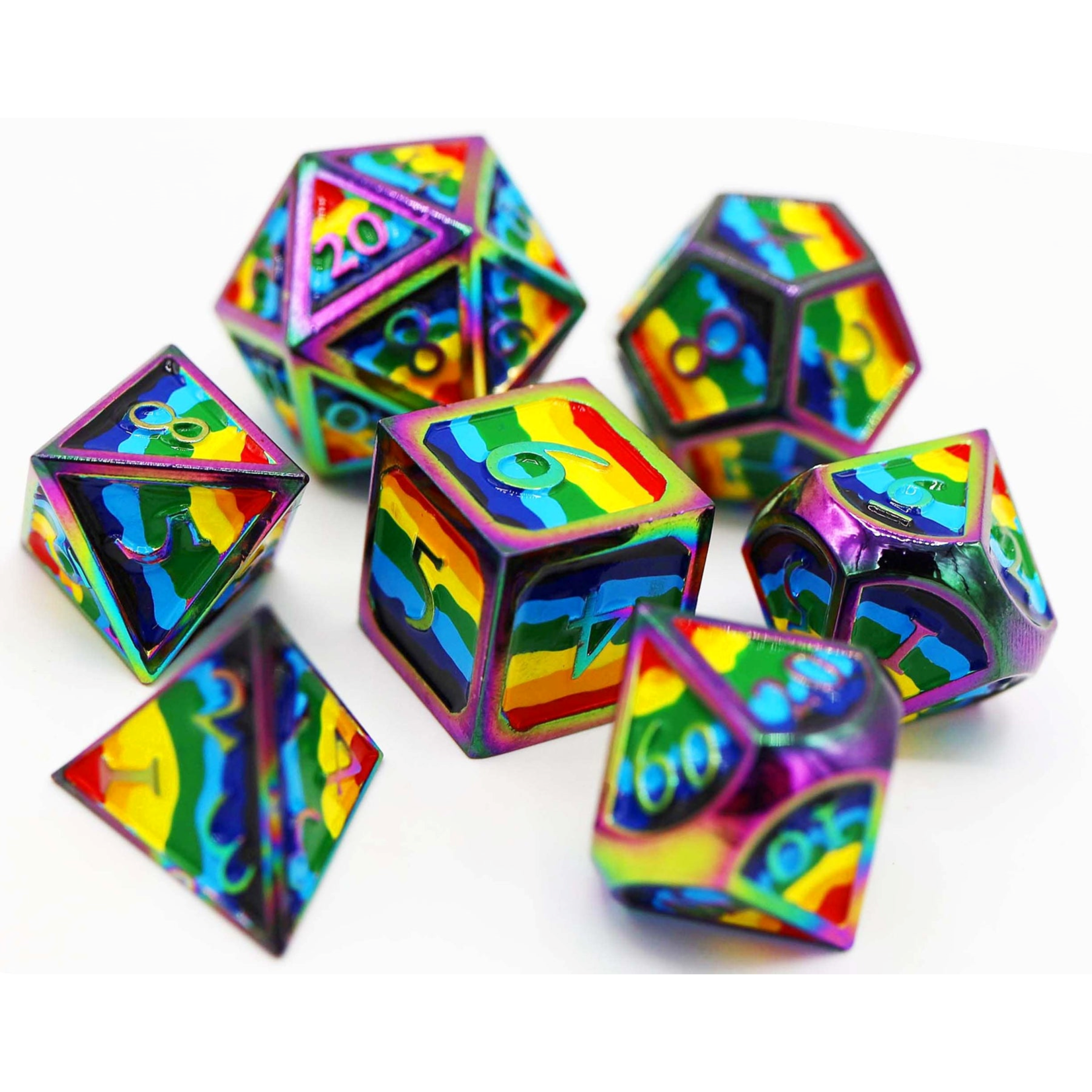 Foam Brain Metal Dice: Rainbow | 7 Die Polyhedral Set