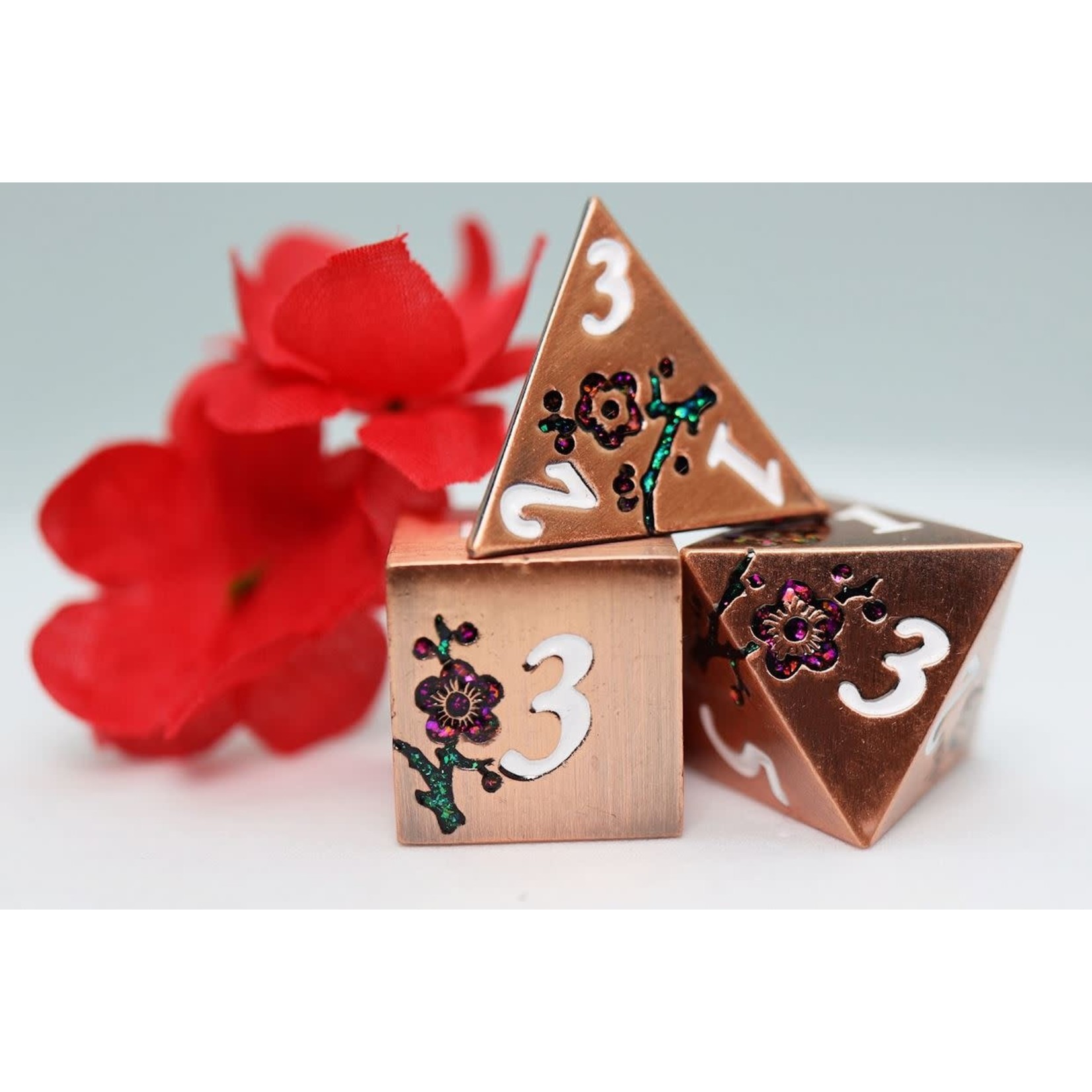Foam Brain Metal Dice: Copper with Red Orchids RPG Set