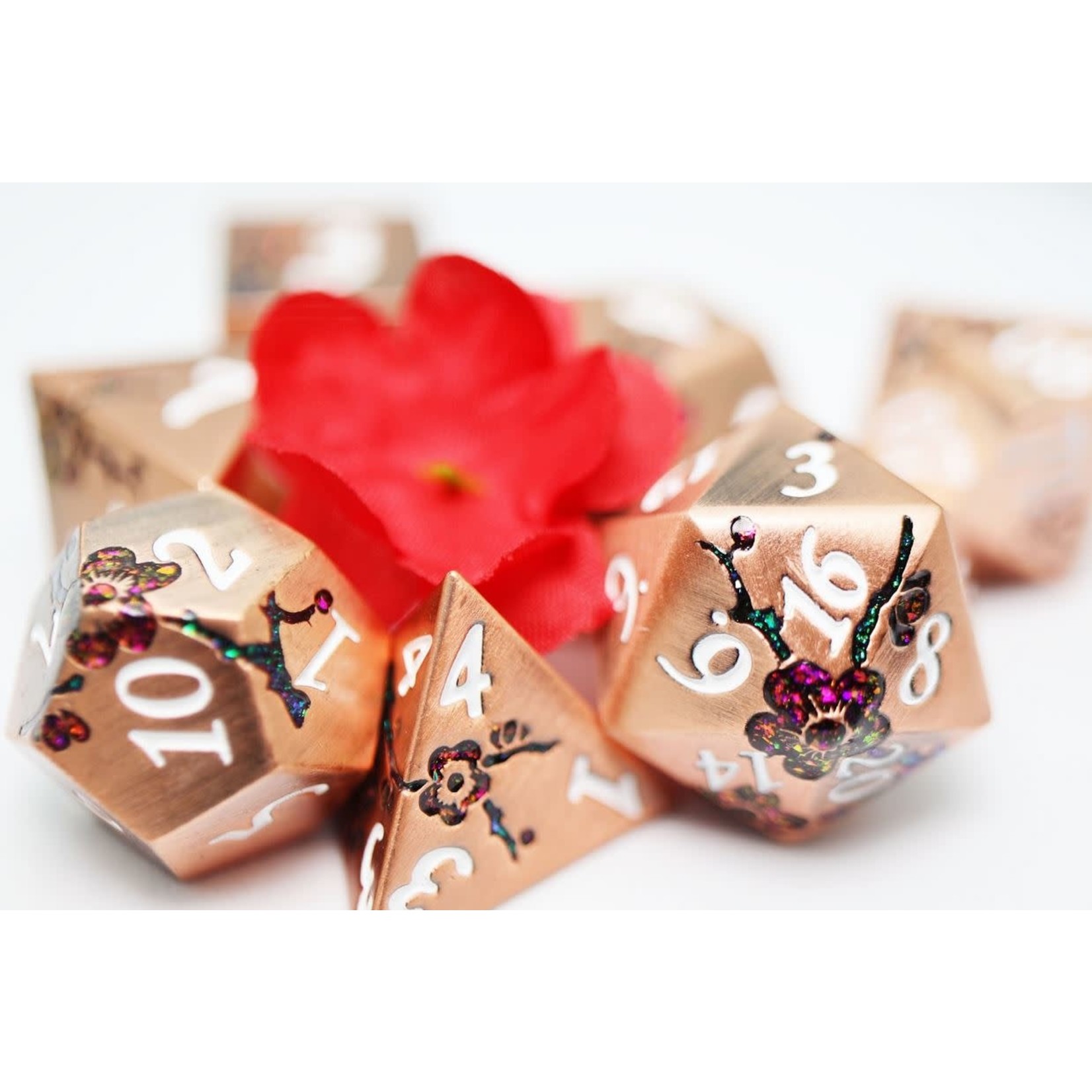 Foam Brain Metal Dice: Copper with Red Orchids RPG Set