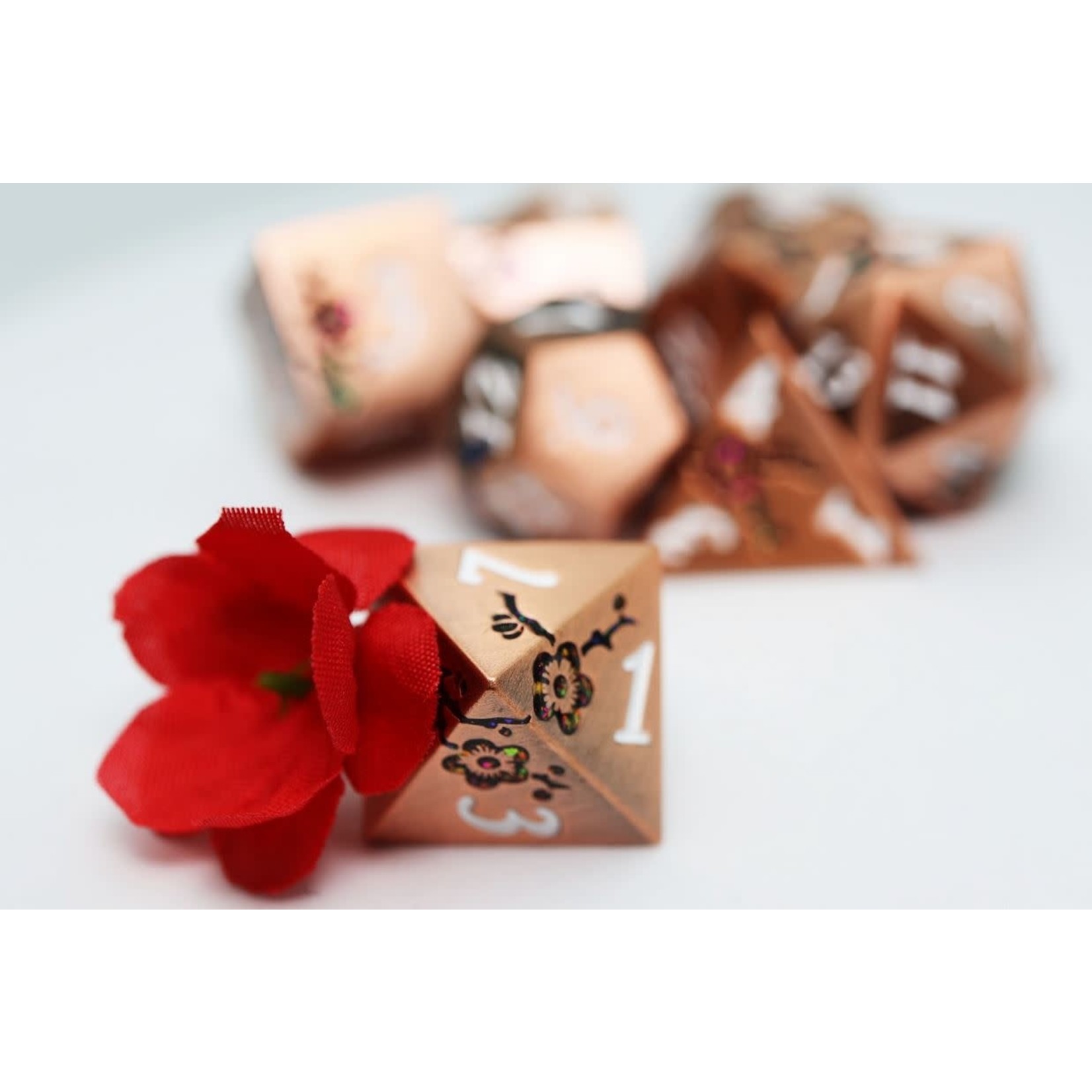 Foam Brain Metal Dice: Copper with Red Orchids RPG Set