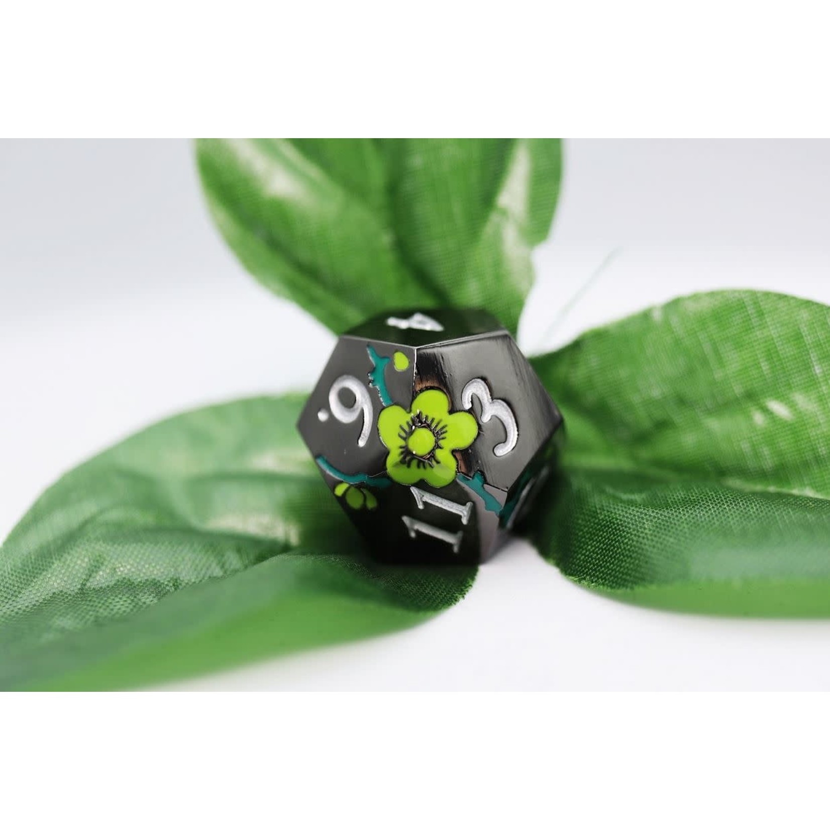 Foam Brain Metal Dice: Black with Green Orchids RPG Set