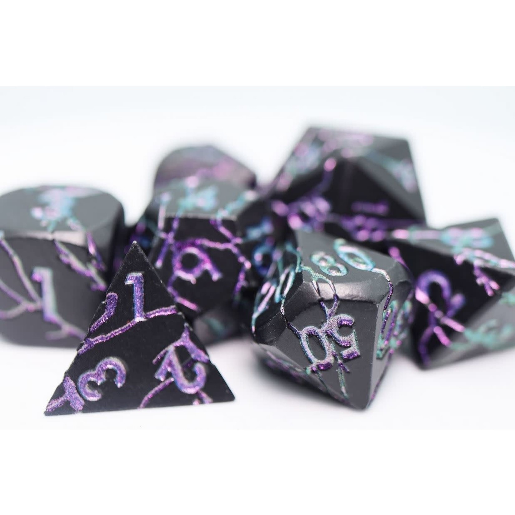 Foam Brain Metal Dice: Purple Lightning RPG Set